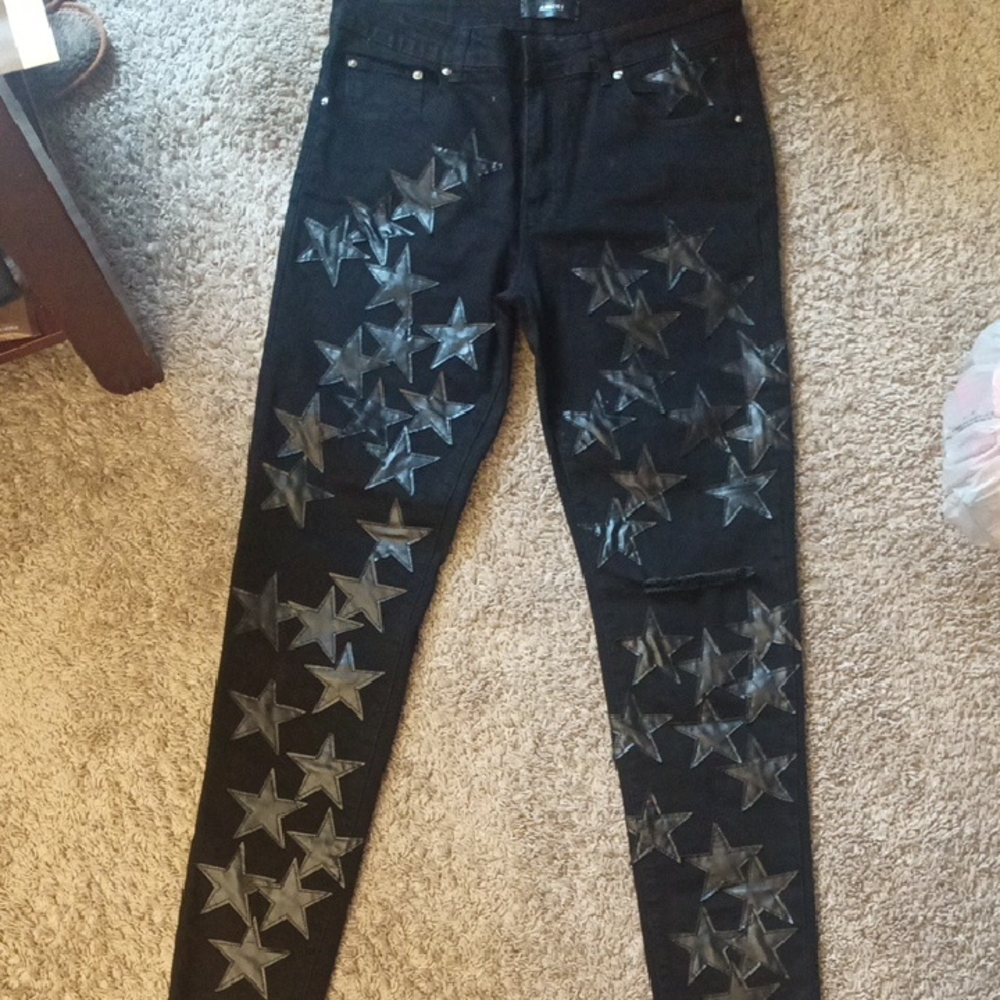 Star-Patterned Black Jeans